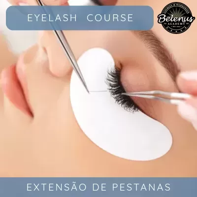 Curso de aplicação de extensão de pestanas em olho fechado com pinças e almofada branca
