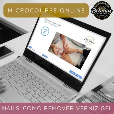 Formação online sobre remoção de verniz gel no ecrã de laptop branco