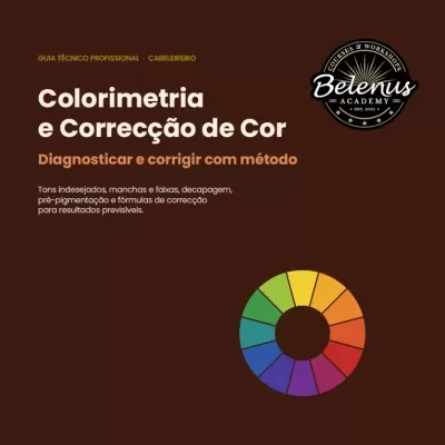 Capa de guia técnico profissional com título sobre colorimetria e correcção de cor e círculo de cores