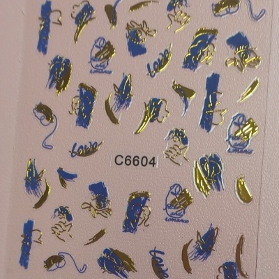 Autocolantes para unhas com desenhos abstratos em azul e dourado