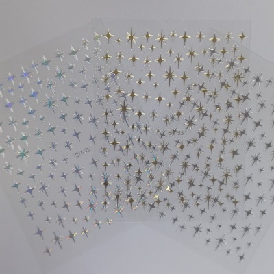 Folhas de autocolantes em forma de estrelas, em prateado, dourado e iridescente