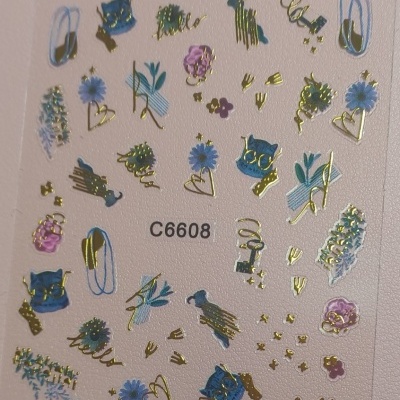 Folha de autocolantes decorativos com gatos, flores e corações coloridos