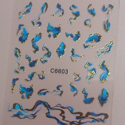 Autocolantes decorativos para unhas com padrão ondulado azul e dourado