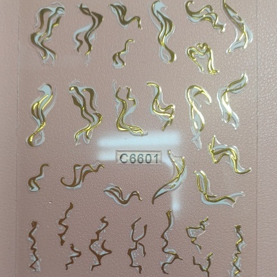 Folha de autocolantes para unhas dourados e brancos com código C6601