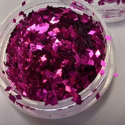 Frasco de purpurina metálica fúcsia em forma de losango