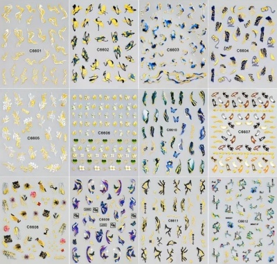 Folhas de autocolantes coloridos para unhas com vários padrões pequenos