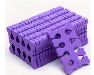 Separadores de dedos em espuma roxa para pedicure