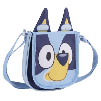 Bolsa azul claro com rosto animado e orelhas pontiagudas