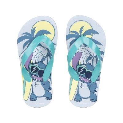 Chinelos infantis com estampa do Stitch e tiras turquesa