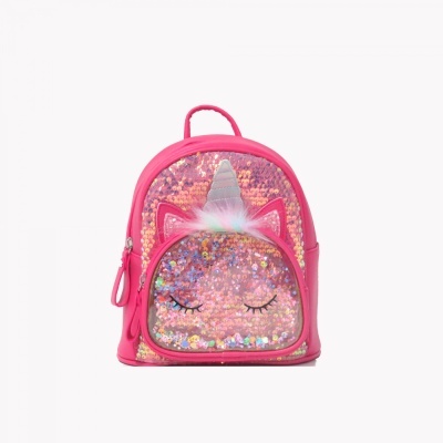 mochila infantil rosa com lantejoulas e chifre de unicórnio