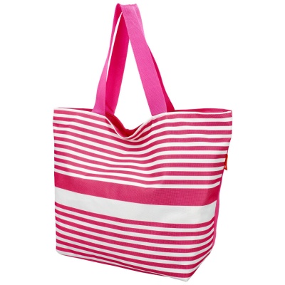 Saco de praia riscas cor-de-rosa e branco com alças largas cor-de-rosa