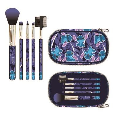 Conjunto de pincéis de maquilhagem com padrão de personagens azuis e estojo com fecho