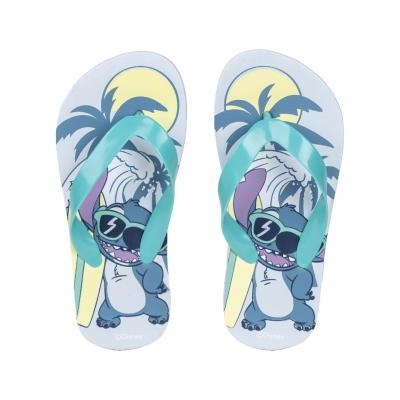Chinelos infantis com estampa do Stitch e tiras turquesa