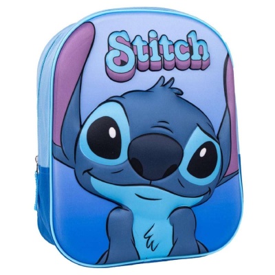 mochila azul com estampa do personagem Stitch e texto Stitch