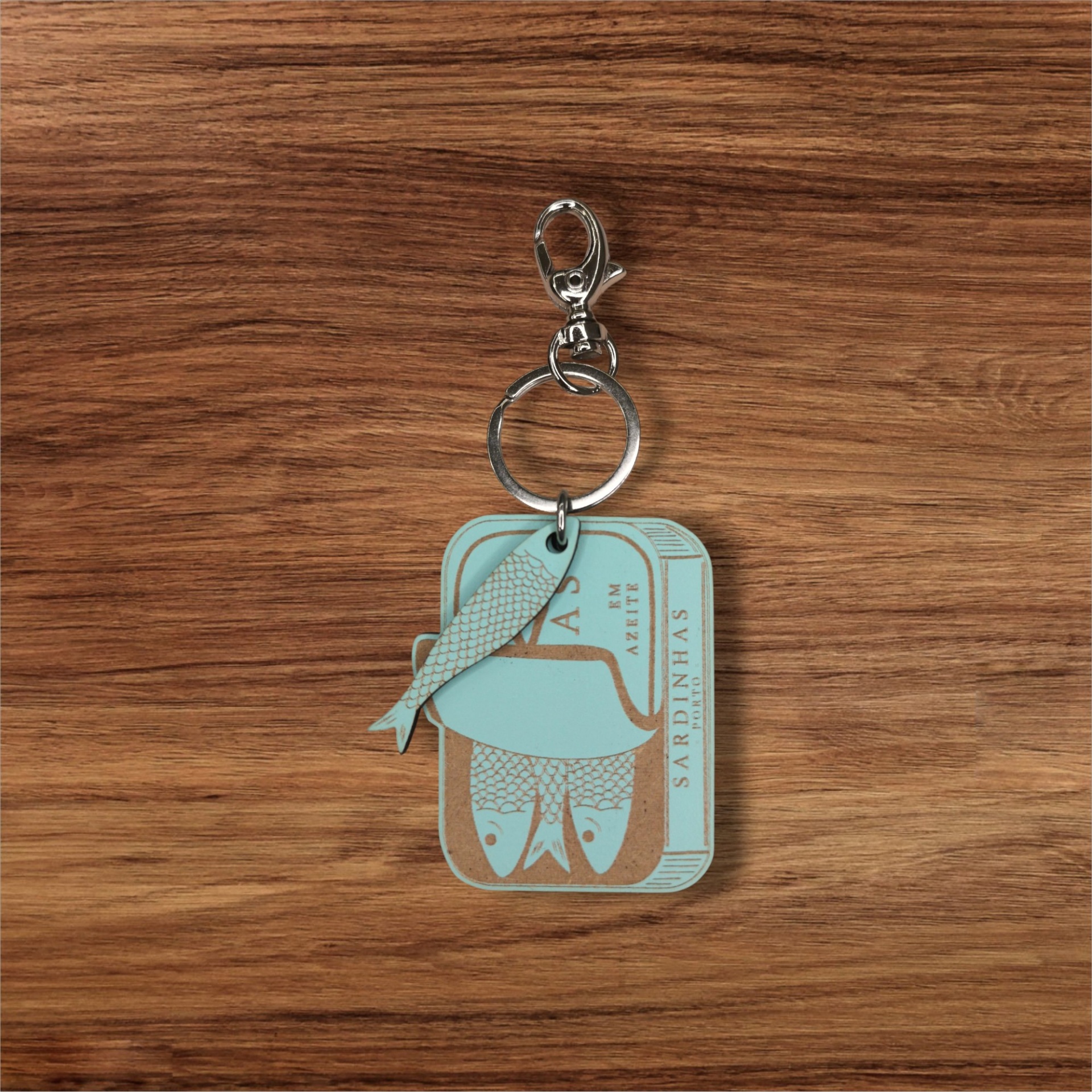 Porta-chaves Sardinha em Lata Chaveiro com pendente azul de lata de sardinhas e peixe