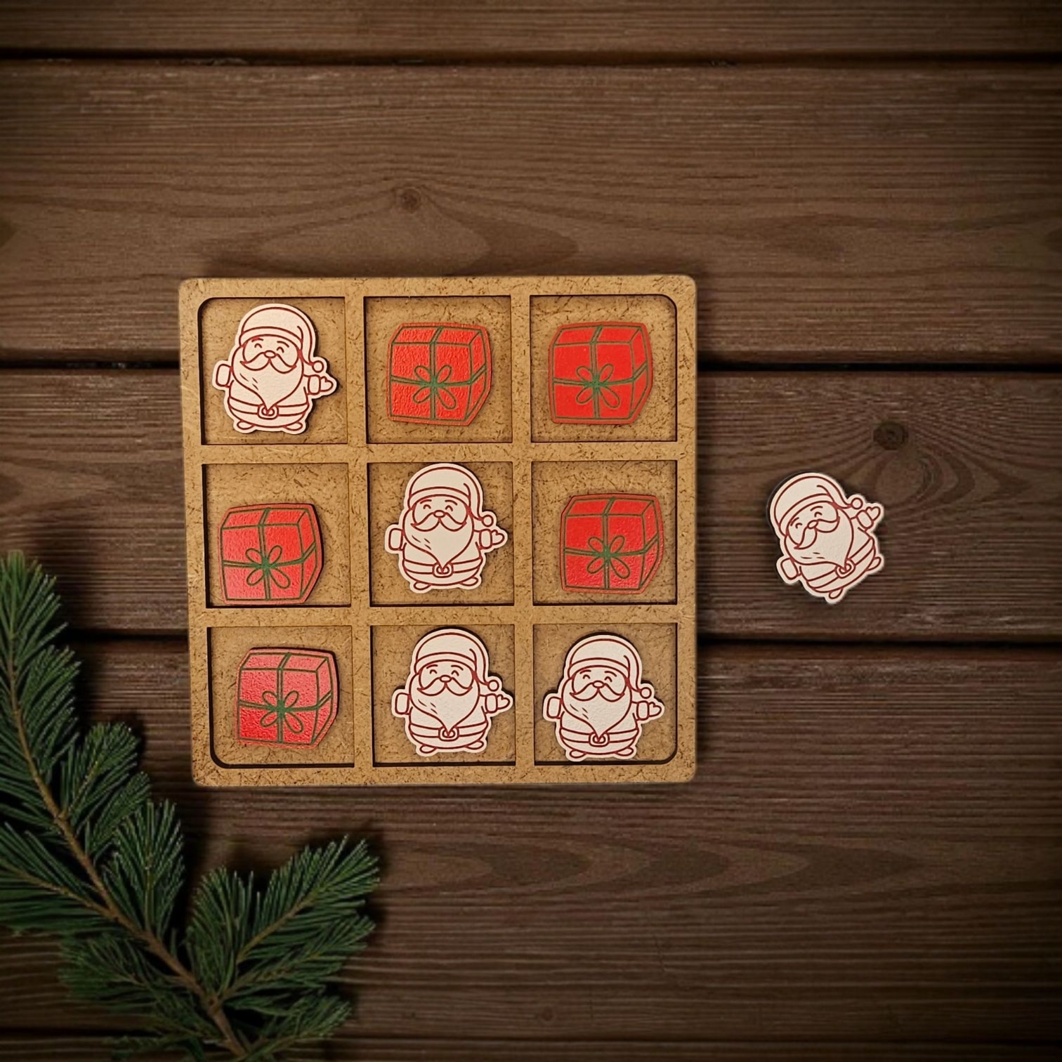 Jogo do Galo Pai Natal Jogo da velha de cortiça com peças de Pai Natal e presentes decorativos em madeira