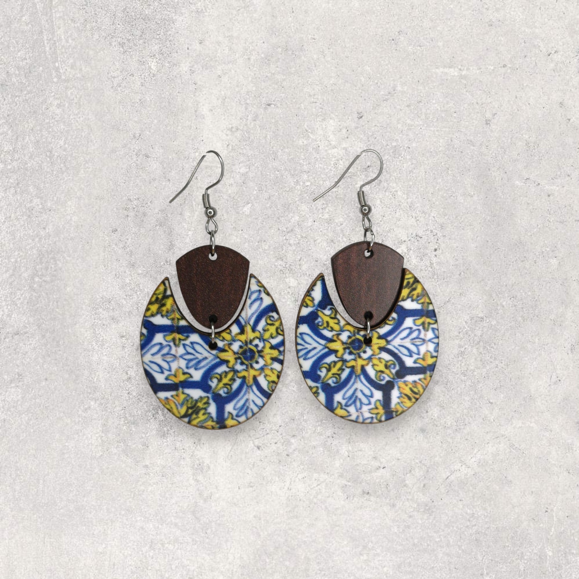 Brincos Oval Brincos de madeira e cerâmica com padrão colorido