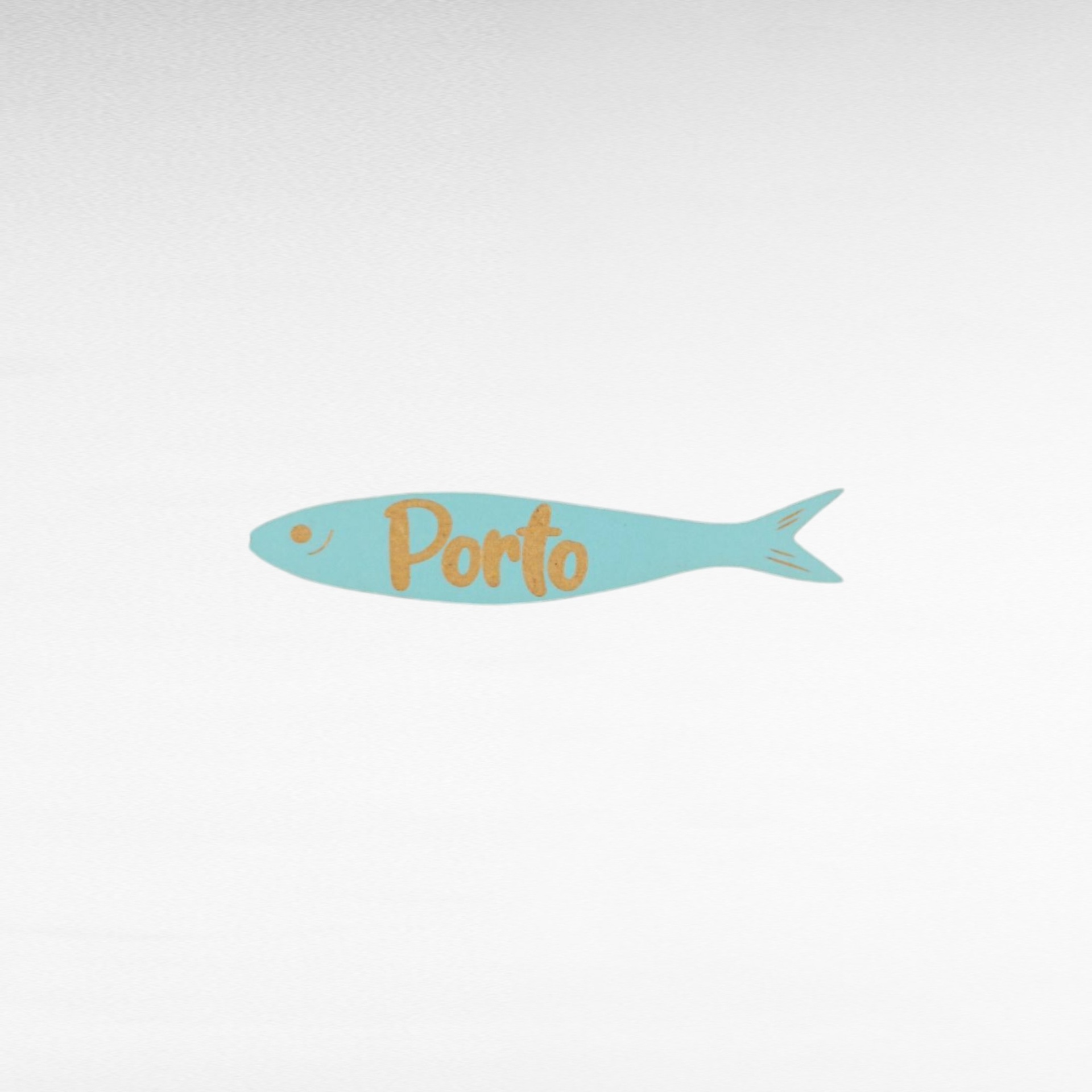 Magnético Sardinha 'PORTO' Peixe decorativo azul claro em madeira com texto Porto dourado