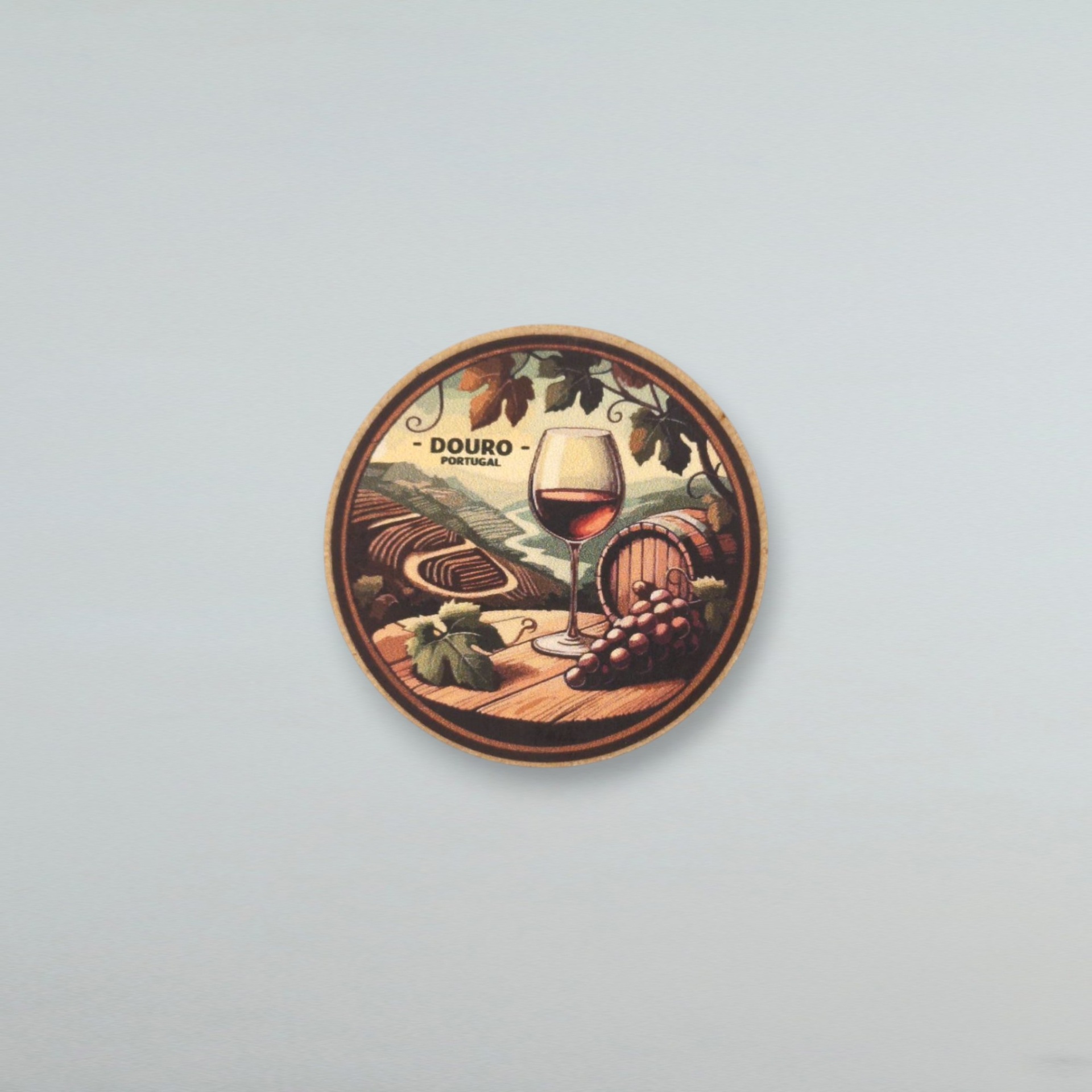 Magnético Vinho do Douro Porta-copos redondo de cortiça com design de vinho do Douro