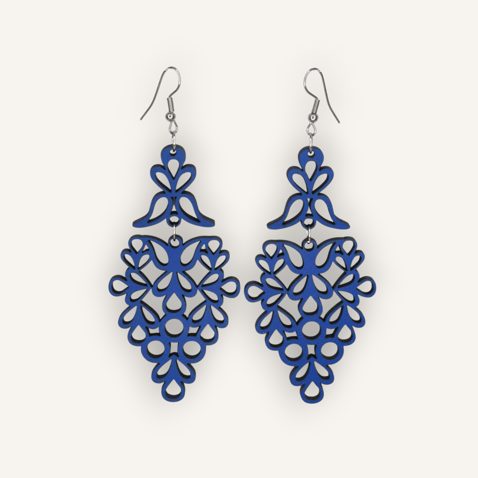 Brincos Vindima Brincos pendentes florais azul escuro com fios metálicos prateados