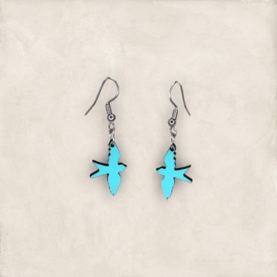 Brincos azuis em forma de pássaro com gancho metálico