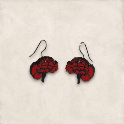 Brincos de flor vermelha e preta com gancho em aço inoxidável
