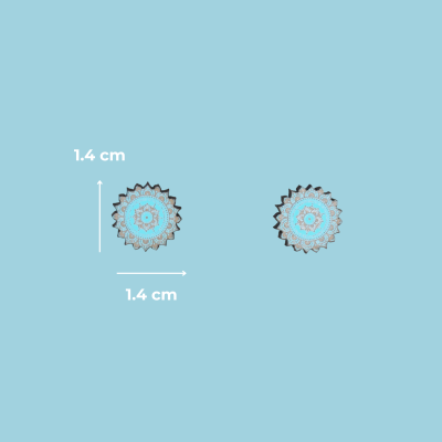 Par de brincos mandala azul e dourado 1,4 cm