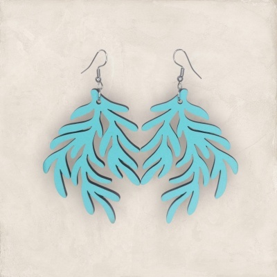 Brincos pendentes azuis em forma de folhas com fecho de gancho