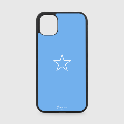 Capa de smartphone azul com estrela branca e moldura preta