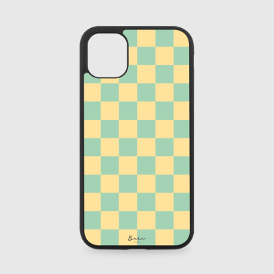 Capa para smartphone quadriculada verde e amarelo com moldura preta