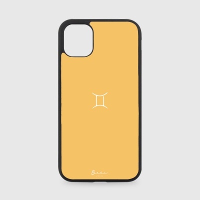 Capa amarela para smartphone com símbolo e assinatura branca