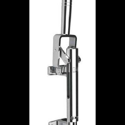 Suporte metálico cromado com alavanca e base de fixação em plástico preto