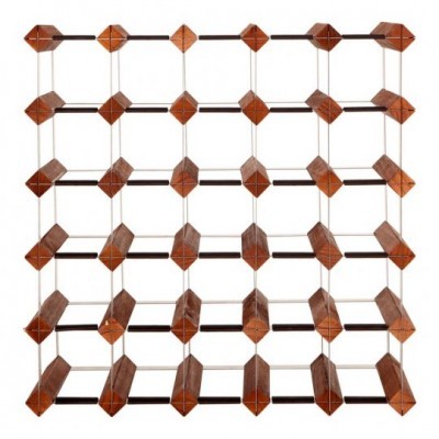 Estante de parede modular de madeira castanha com ligações metálicas pretas