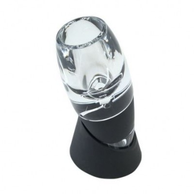 Acessório para garrafas preto e transparente com base estável