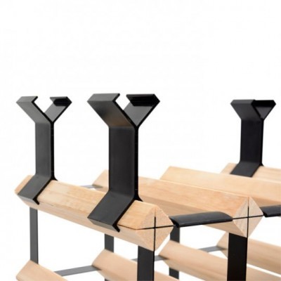 Suporte minimalista para lâminas de barbear em metal preto e madeira clara