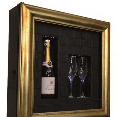 Conjunto de espumante com dois copos em estojo com moldura dourada