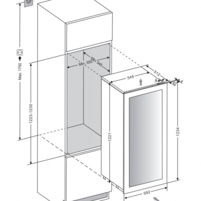 Desenho técnico de móvel embutido para frigorífico com medidas detalhadas em milímetros.