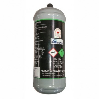 Cilindro cinza com rótulo preto e símbolos de segurança