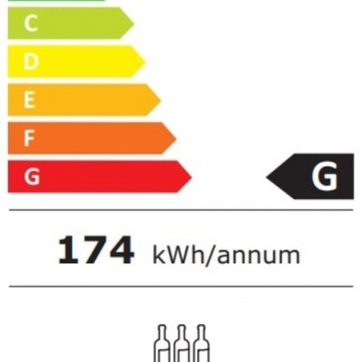 Etiqueta energética da União Europeia com classificação G e informações de consumo e capacidade
