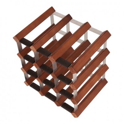 Aparador para vinhos madeira castanha com suportes metálicos prateados