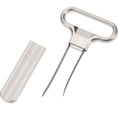 Garfo tridente para carne metálico com tampa de proteção