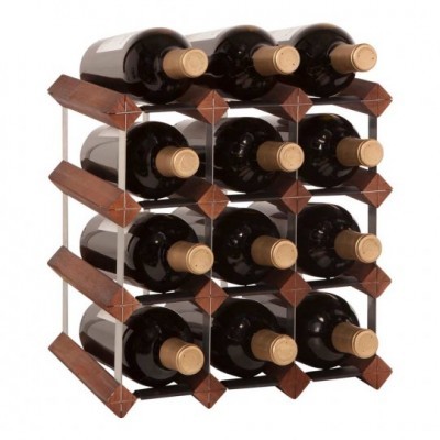 Suporte de vinho com 12 garrafas em madeira e metal