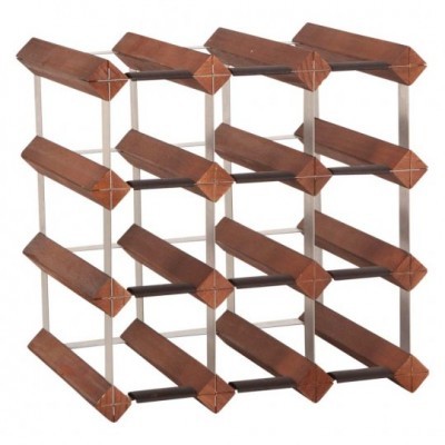 Estante para vinhos metálica e de madeira castanha para armazenamento horizontal de garrafas