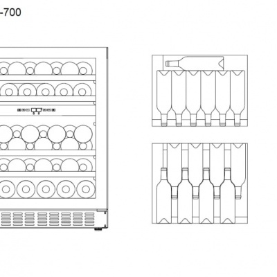 Plano técnico de frigorífico para vinhos e garrafas com medidas
