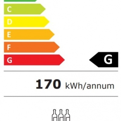 Etiqueta energética europeia modelo mQuvee WKD70 com classificação G e consumo 170 kWh
