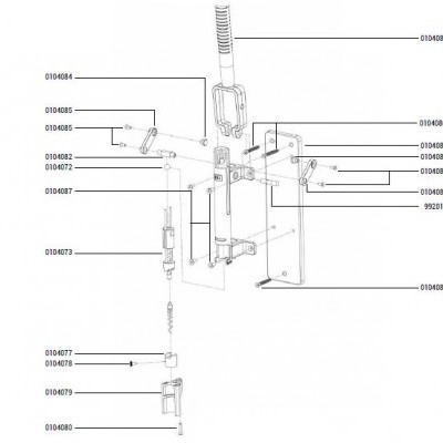 Desenho técnico de peça mecânica com partes numeradas e sem cor