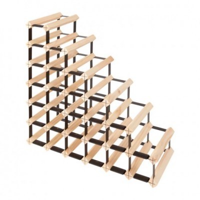 Prateleira de vinho em madeira clara e metal preto com 7 níveis em escada