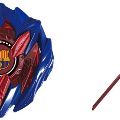 Pião de combate azul e vermelho com emblema do FC Barcelona e peça removível azul escuro com haste vermelha