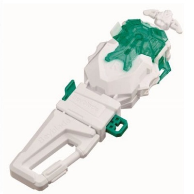 Dispositivo de plástico branco e verde com gancho