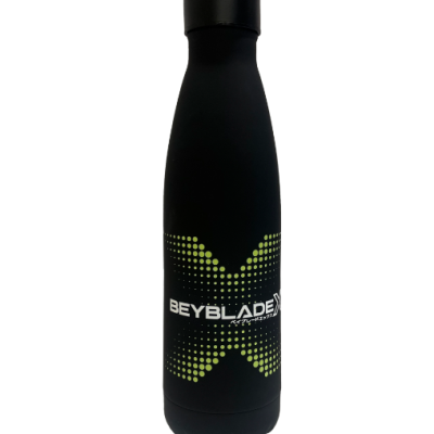 Black water bottle with green dotted X and BEYBLADE text